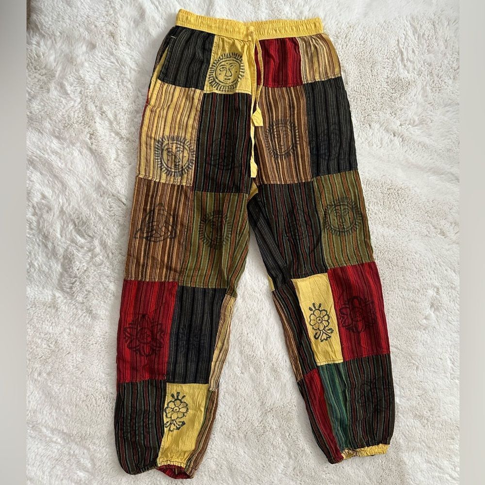 Hippie pants - made in Nepal (red, yellow, and green)